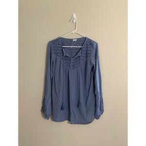 Lascana Womens Blouse Sz 4 Blue Long Sleeve Tunic Blouse Tassels NWOT